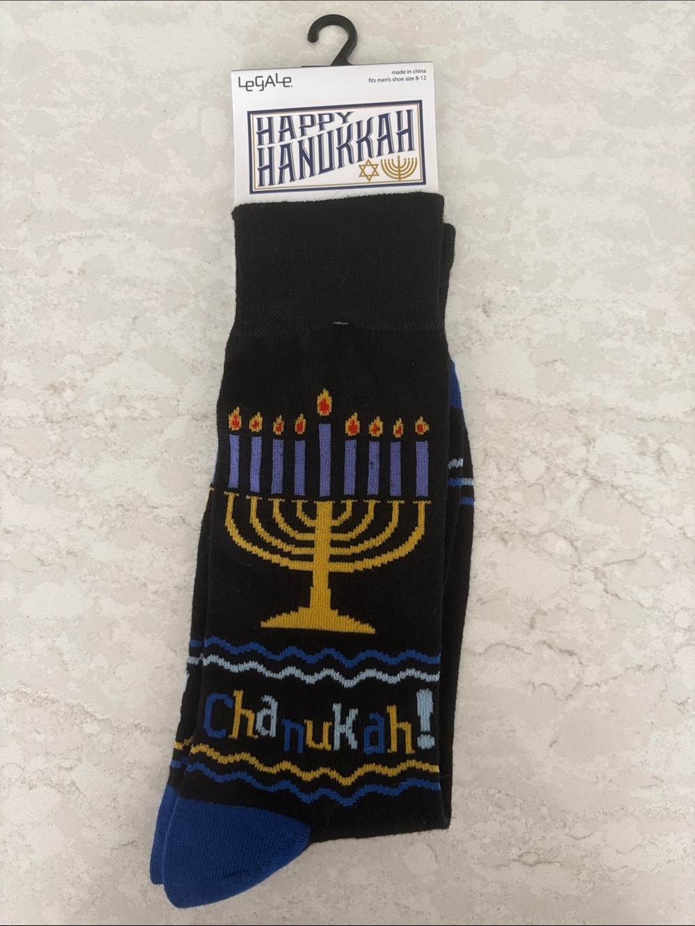 Happy Hanukkah Men’s Black & Blue Novelty Socks